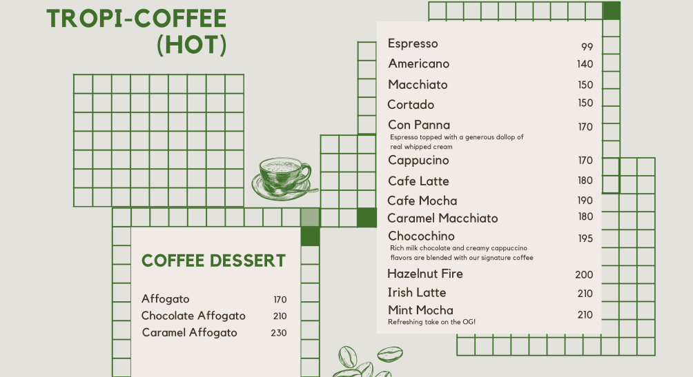 menu coffee desert