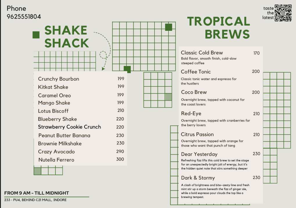 menu shake hake brews