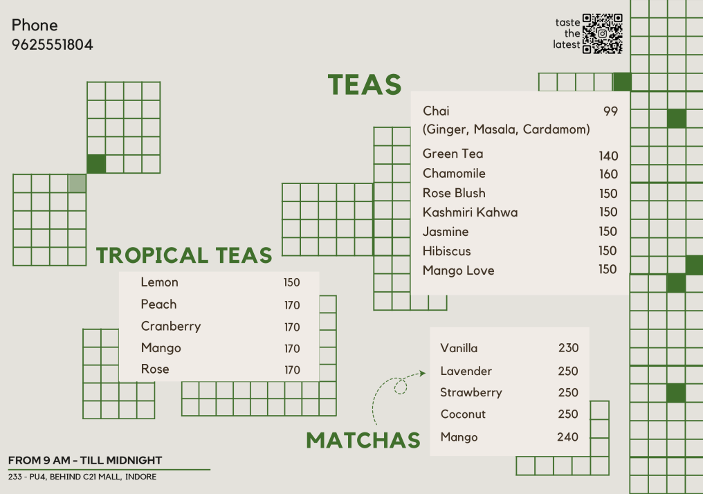 menu tea matcha