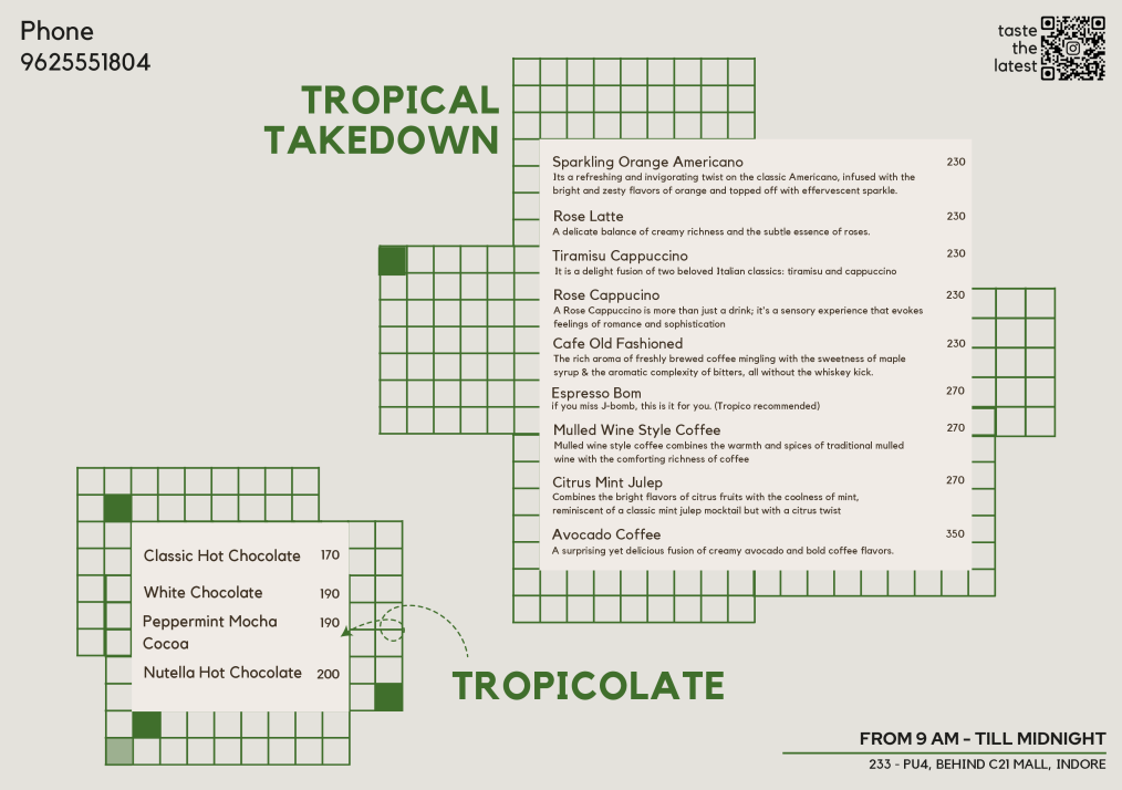 menu tropico choclate and takedowns